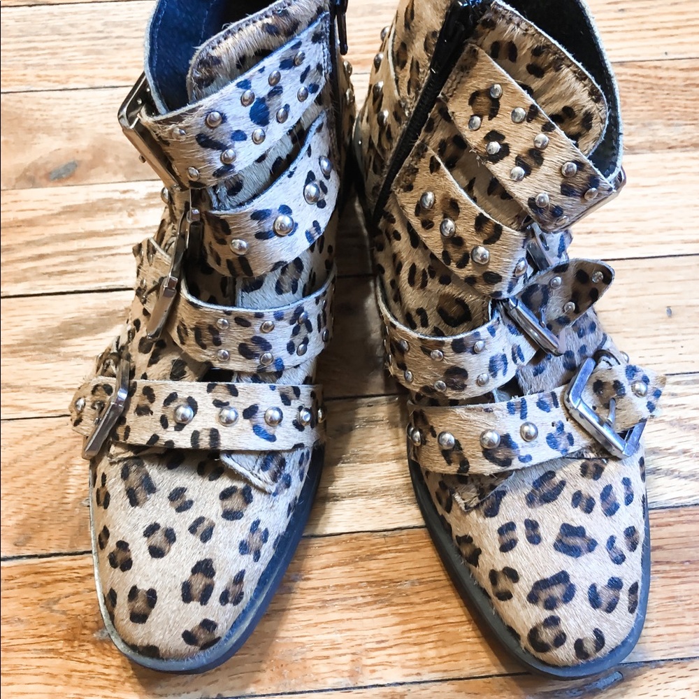 Topshop Calf Hair Leopard Print Ankle Boots